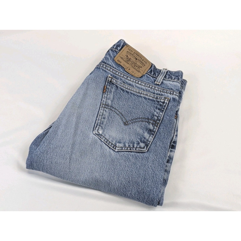 Vintage Orange Tab Levis 505 Jeans 34x32 Blue Straight Leg 90s Punk Faded